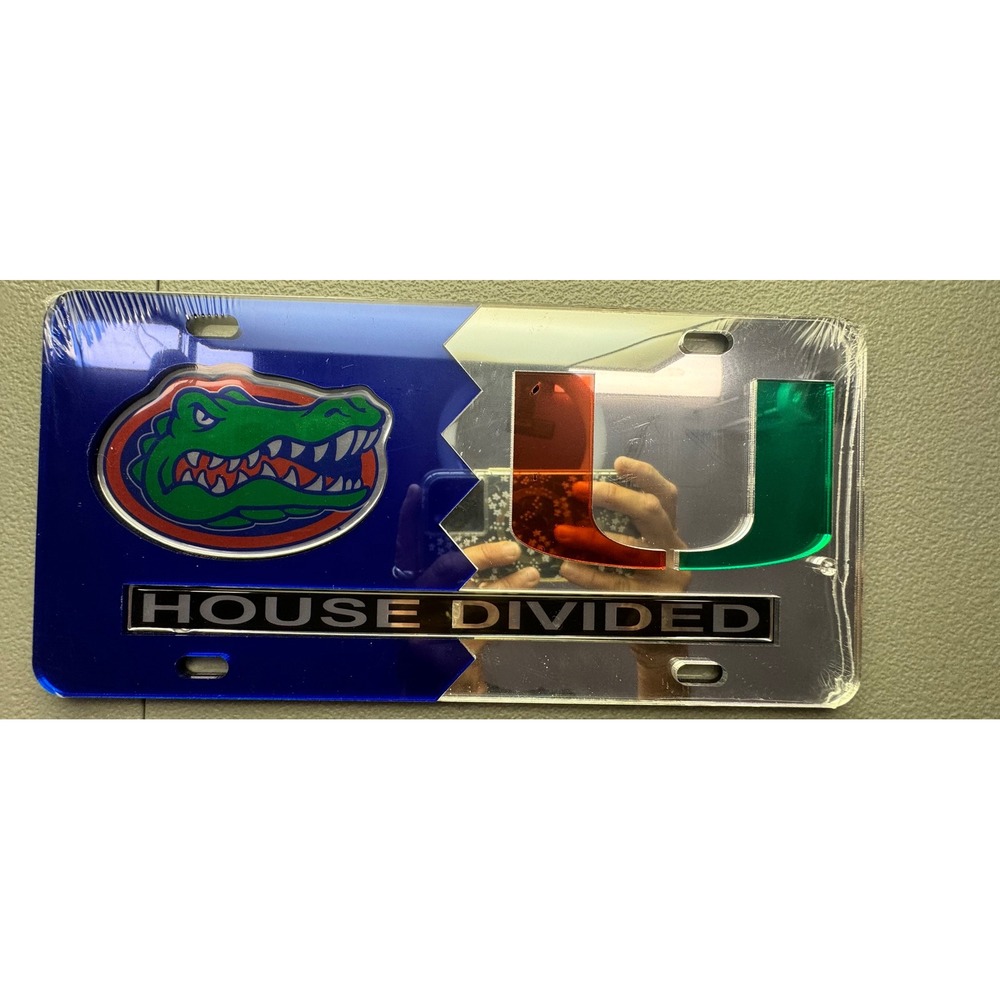 Florida Gators vs Miami Hurricanes House Divided Acrylic License Plate UF UM